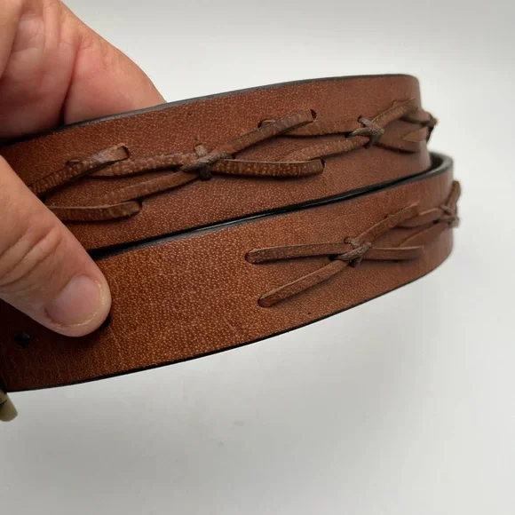 Vintage Brown Leather Belt Men XL 44/110 Western Style Hand Stitched Design Boho - Picture 9 of 12